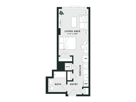 Floor plan for studio, 1 bath, 460 sqft